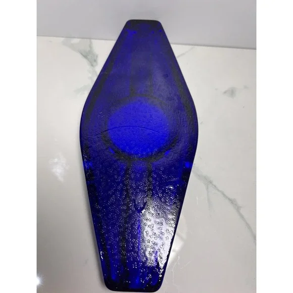 VTG Blenko Cobalt Blue Heavy Hand Blown Glass Cigar Holder Ashtray - Picture 7 of 8